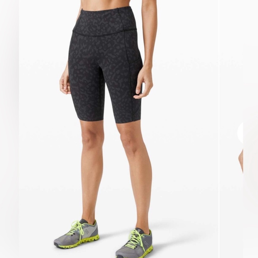lululemon athletica Black Leopard Print High-Rise Bike Shorts